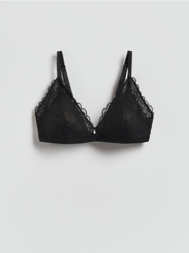 Reserved - Koronkowy biustonosz z fiszbinami - czarny