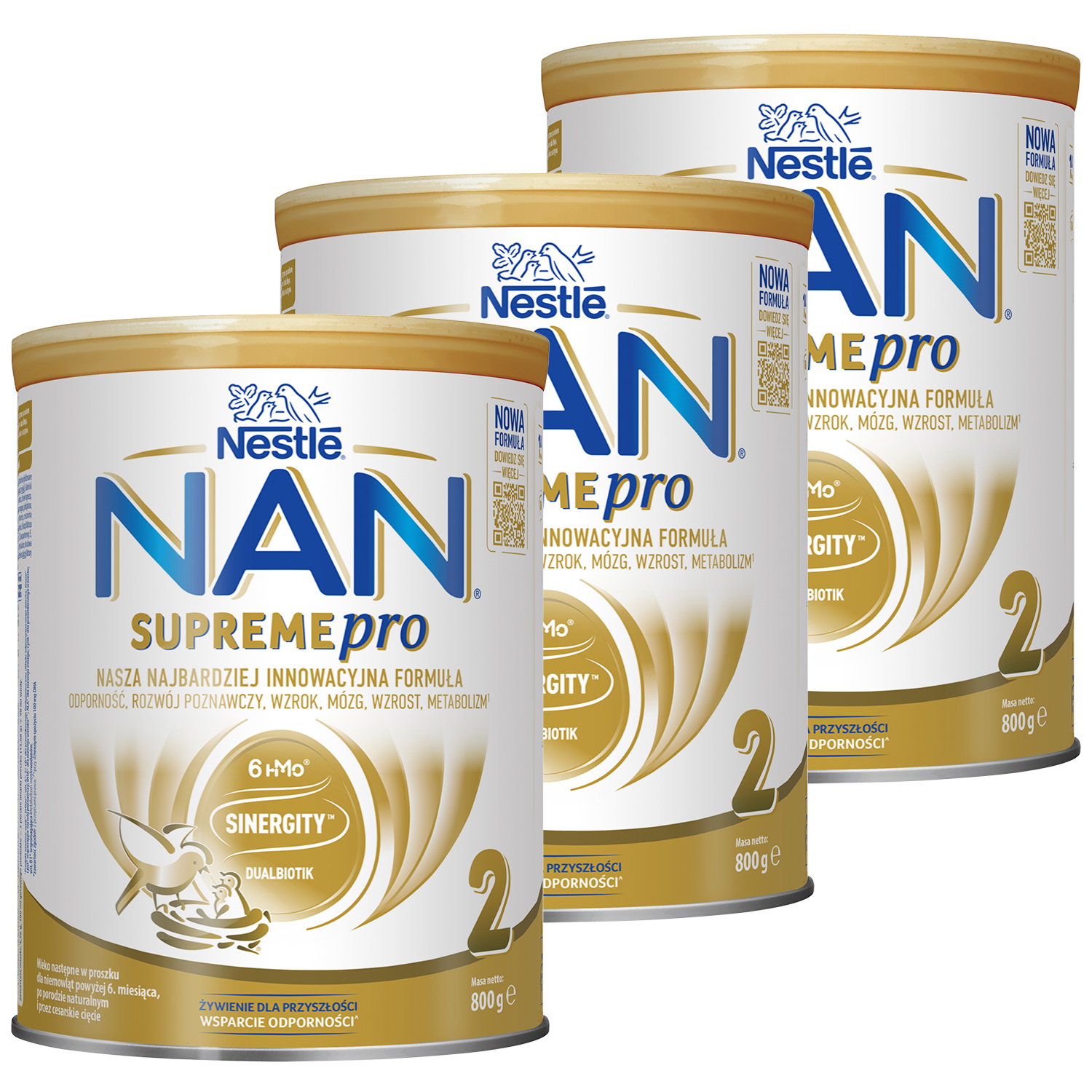Zestaw Nestle NAN Supremepro 2 HMO, mleko następne dla niemowląt powyżej 6 miesiąca, 3 x 800 g