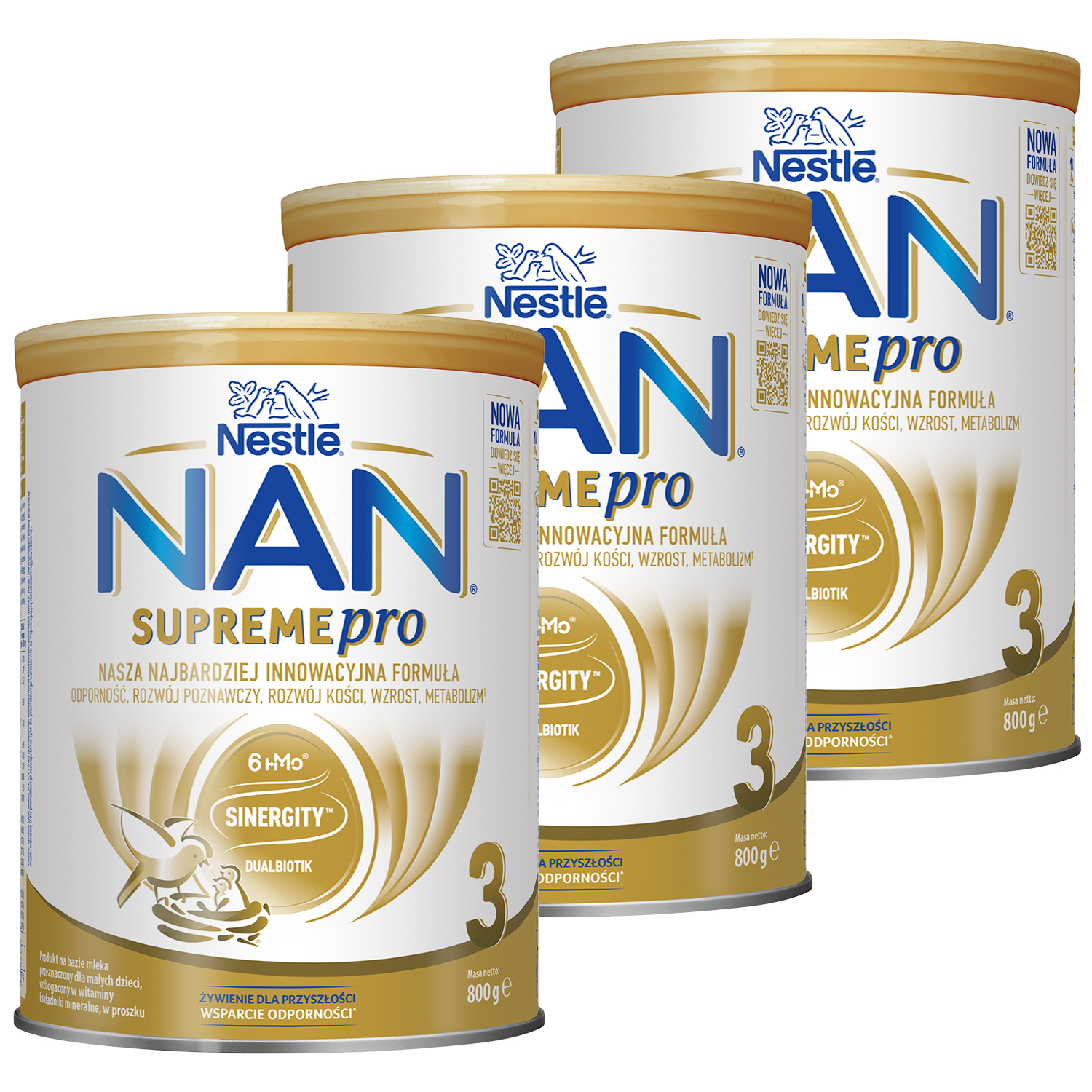Zestaw Nestle NAN Supremepro 3 HMO, mleko następne dla niemowląt po 1 roku, 3 x 800 g