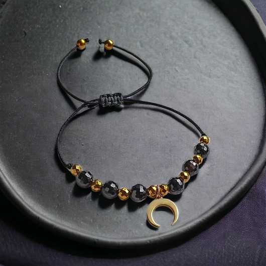 OCHRONNA bransoletka - czarny turmalin - lunula