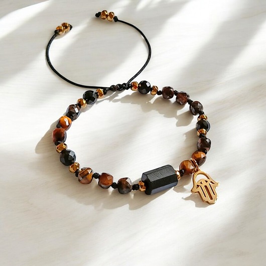 WYSYŁKA 24h OCHRONA, SIŁA - czarny turmalin, tygrysie oko, HAMSA