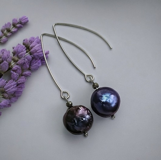 WYSYŁKA 24h - Kolczyki : granatowe perły słodkowodne