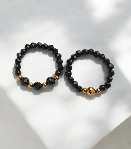 WYSYŁKA 24h - Zestaw pierścionków : onyks, złoty hematyt