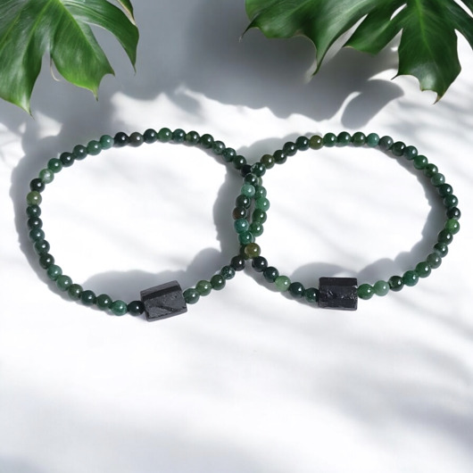 WYSYŁKA 24h - KOMPLET dla PARY : agat mszysty & czarny turmalin