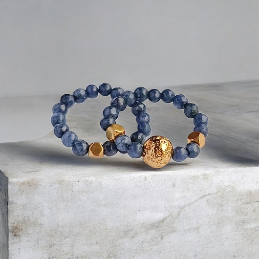 WYSYŁKA 24h : Zestaw pierścionków : jadeit szafirowy, złota lawa