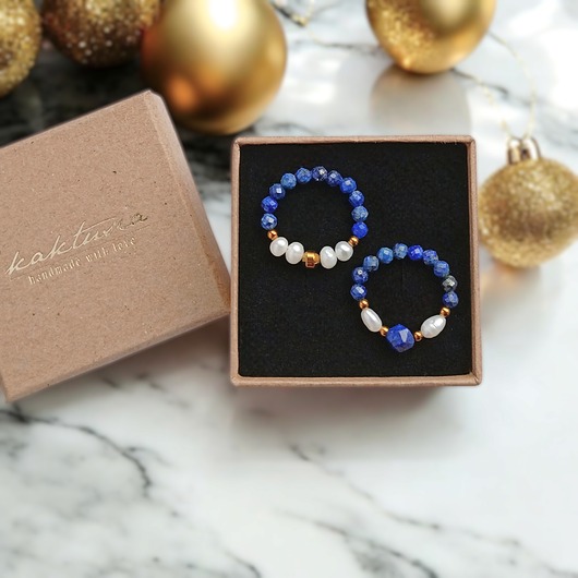 WYSYŁKA 24h : PREMIUM : zestaw pierścionków : lapis lazuli, perły