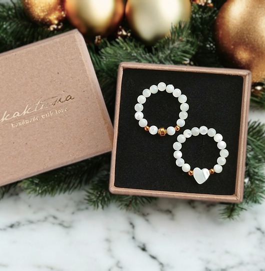 WYSYŁKA 24h : Zestaw pierścionków : muszla biała z serduszkiem