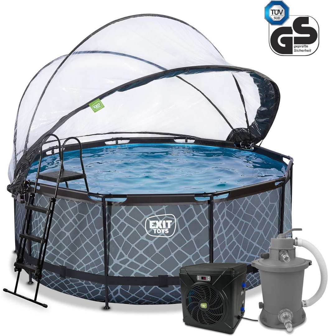 Exit Basen ogrodowy stelażowy 360x122 cm kopuła, pompa ciepła Stone