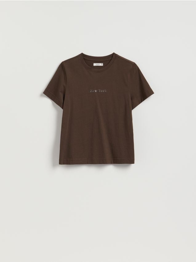 Reserved - T-shirt z nadrukiem - ciemnobrązowy