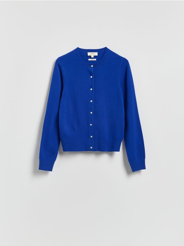 Reserved - Kardigan z wełny merino - niebieski