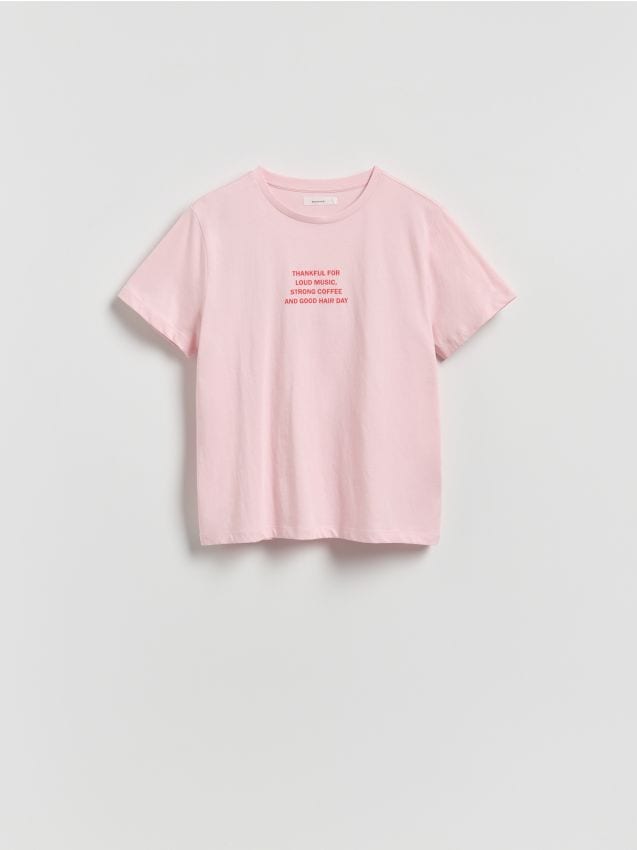 Reserved - T-shirt z napisem - różowy