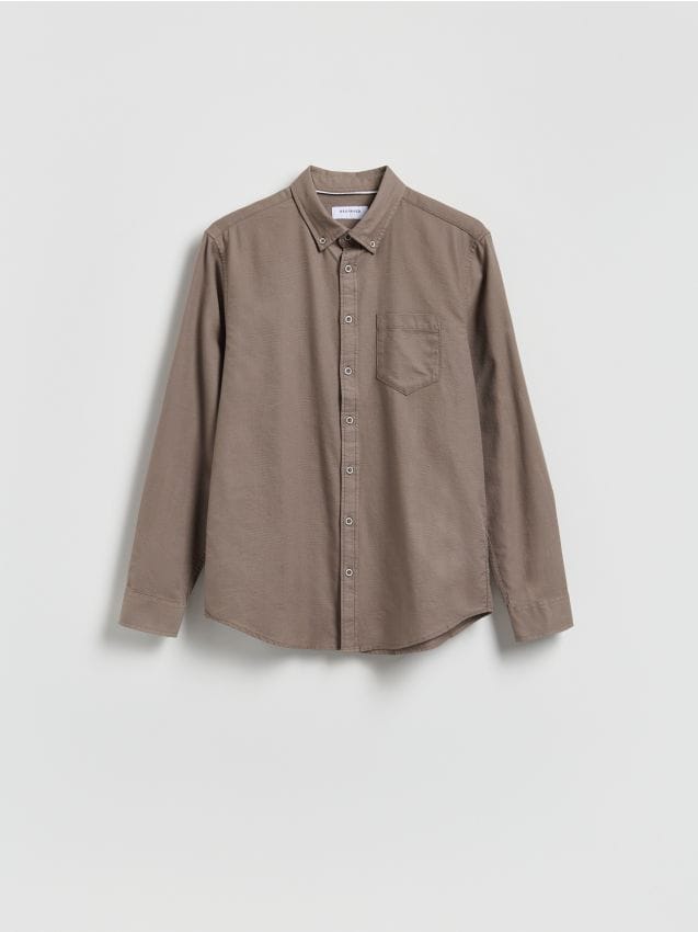 Reserved - Bawełniana koszula slim fit - brązowy