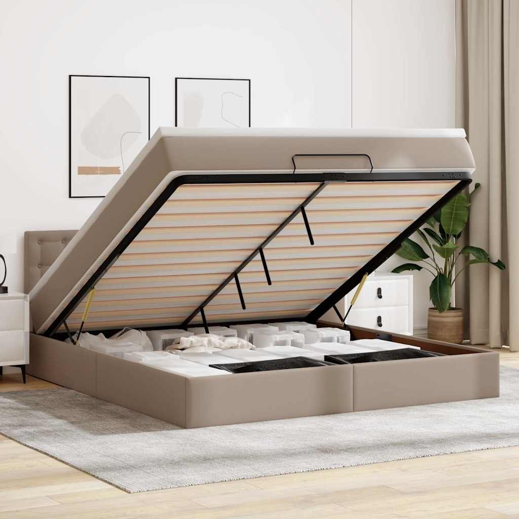 VidaXL Łóżko otomana z materacami i LED, cappucino, 160x200cm ekoskóra