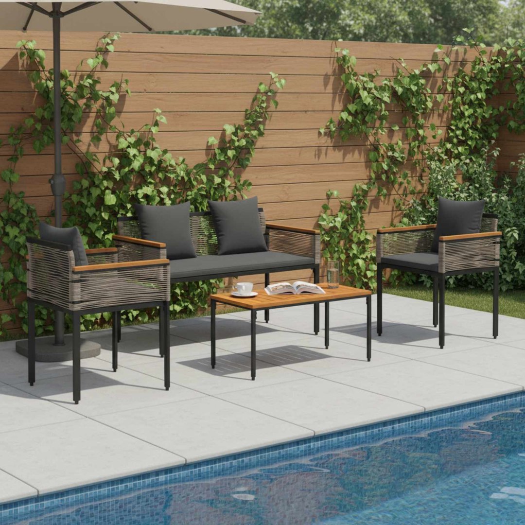 VidaXL Zestaw Mebli Ogrodowych 4 pcs Szary i ciemnoszary Rattan PE