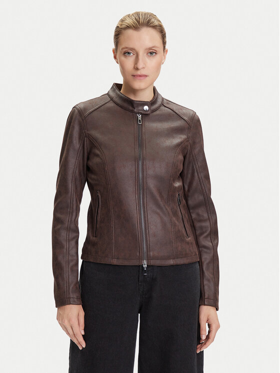 Desigual Kurtka z imitacji skóry Basic 25WWEW43 Brązowy Regular Fit
