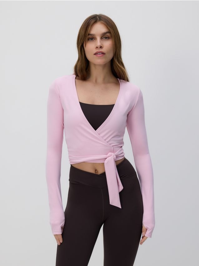 Reserved - Kopertowa bluzka z wiązaniem - pastelowy róż