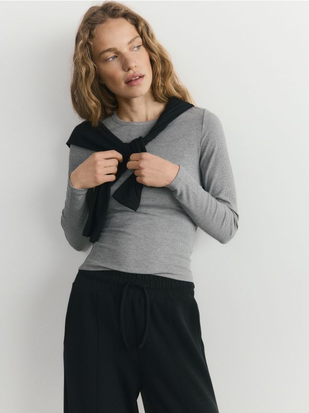 Reserved - Longsleeve z modalem - jasnoszary