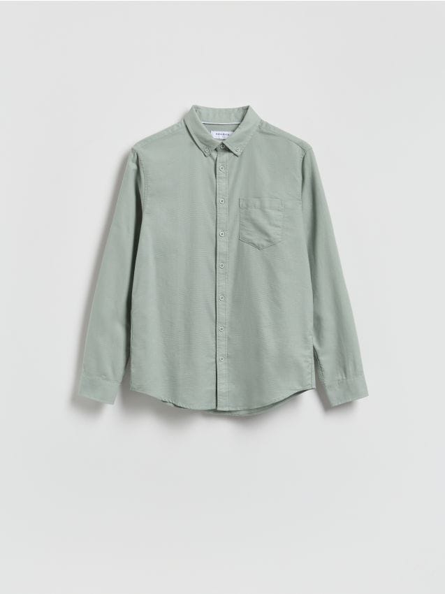 Reserved - Bawełniana koszula slim fit - jasnozielony