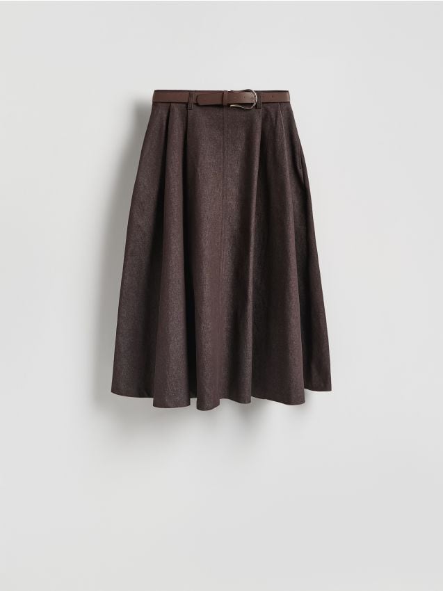 Reserved - Spódnica midi z paskiem - brązowy