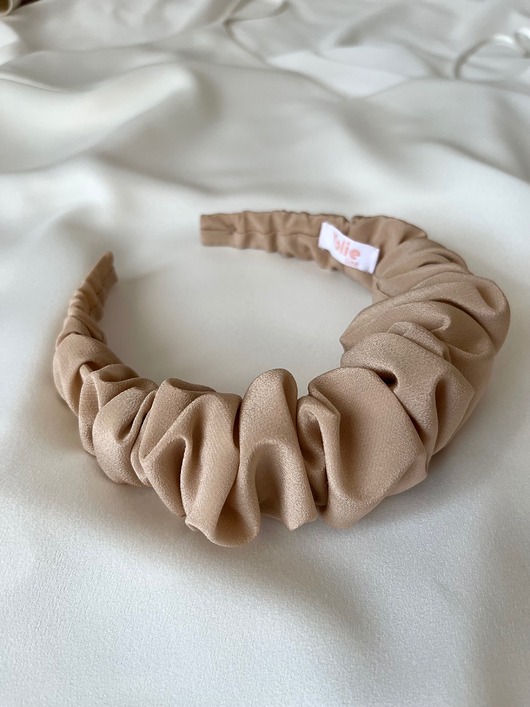 Beżowa jedwabna marszczona opaska Beige Silk maxi