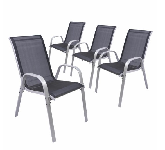 Zestaw 4 krzeseł ogrodowych BARI, stal i tekstylen, czarne D106338