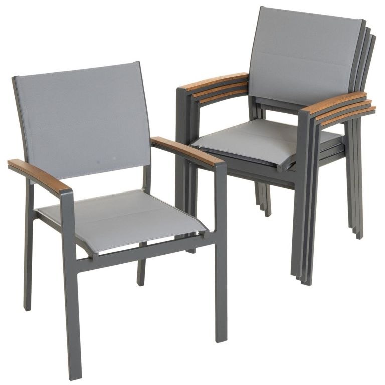 Zestaw 4 stohowalnych krzeseł tarasowych, aluminium, szare D104364