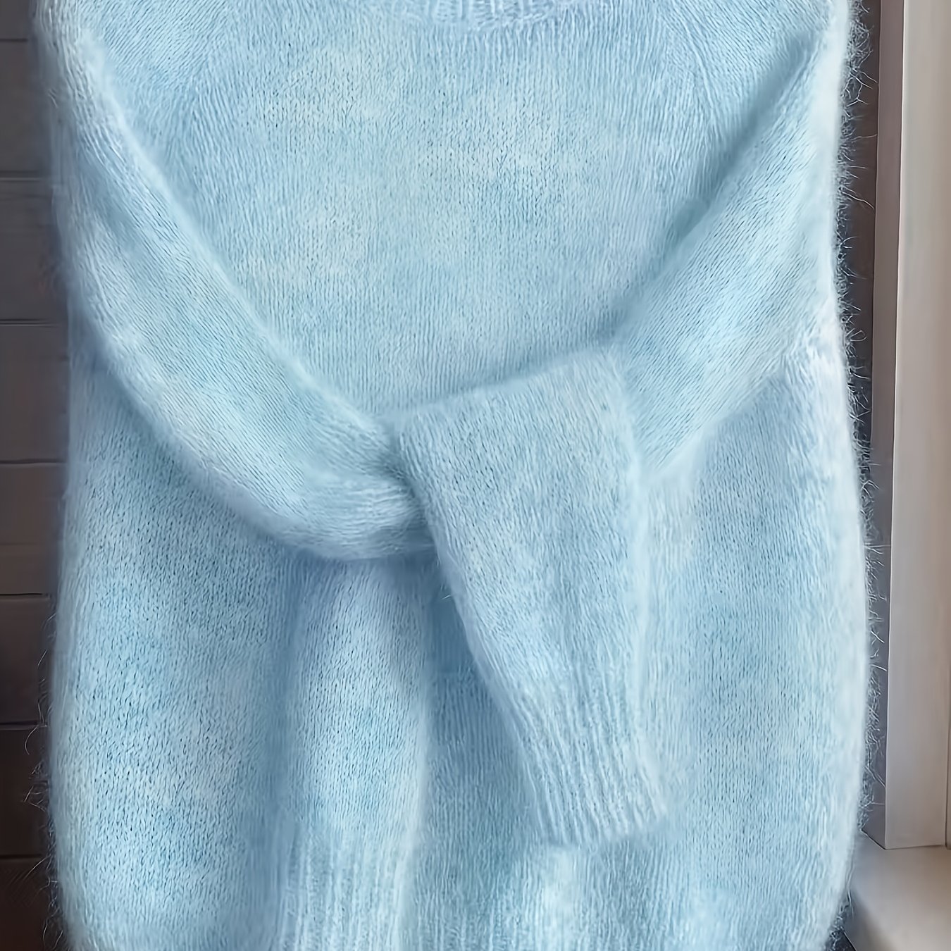 TEMU Elegancki Pluszowy Miękki Sweter z Okrągłym Dekoltem Okrągły Dekolt, Jednolity , Rękawy Raglan, Regularny Krój