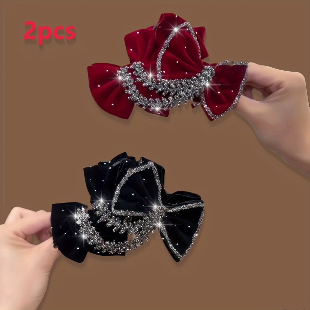 TEMU 2 szt. AYLHFO Duże Spinki do Włosów z Kokardą i Pszenicą z Kryształkami – Eleganckie, , z Błyszczącą Kokardą i Łodygami Pszenicy, Idealne na