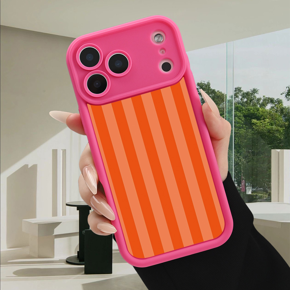 TEMU Etui na telefon - Modne etui na telefon z minimalistycznymi pomarańczowo-czerwonymi paskami, zaprojektowane dla Apple iPhone 17 Pro Max/17