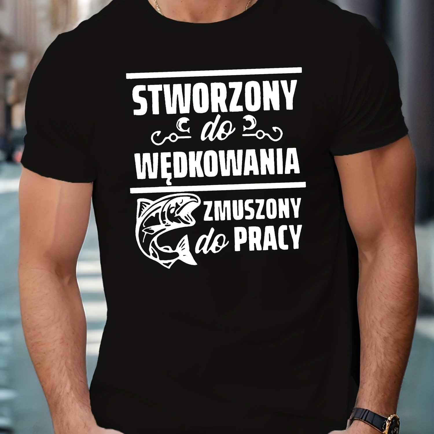 TEMU Polska Koszulka Ślubna - 100% Bawełny, Nadruk z Rybą i Hasło Regionu Kujawskiego, Luźne Krótkie Rękawy Okrągły Dekolt Casual T-Shirt na Polskie