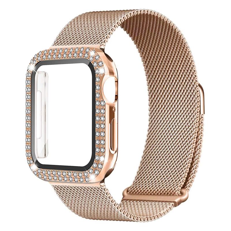 TEMU Etui PC Bling i Pasek Magnetyczny Milanese do Apple Watch - Błyszczące + Zapięcie Magnetyczne, Kompatybilne z