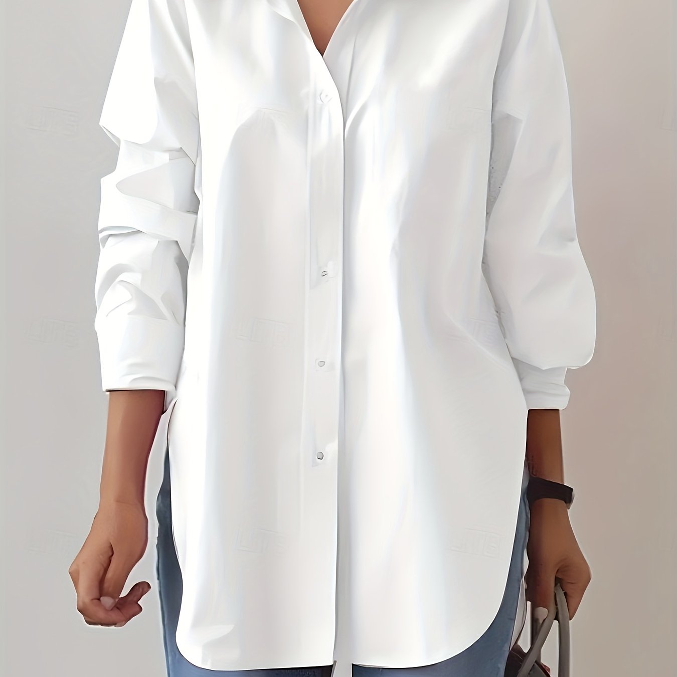 TEMU Damska Koszula z Kołnierzykiem - Jednokolorowa Bluzka z Długim Rękawem na Wiosnę/Jesień, Do Biura i Stylu Casual - Koszula na Guziki (Bez