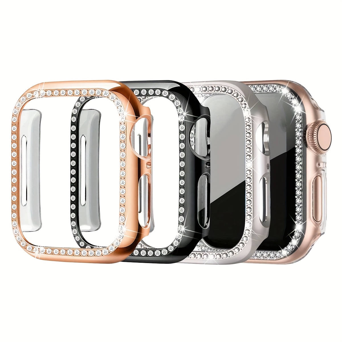TEMU Zestaw 4 szt. stylowych i uroczych, ażurowych etui z pojedynczym diamentem do Apple Watch, z dekoracją z cyrkonii dla kobiet i mężczyzn,