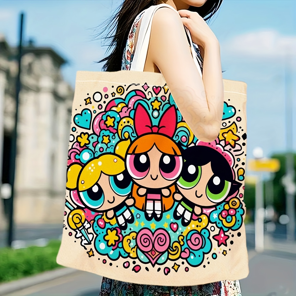 TEMU Bros, 1 szt., The Powerpuff, Elegancka Torba na Ramię w Stylu Anime, Modna i Casual, Lekka, Przestronna, Torba na Prezenty, Torba do