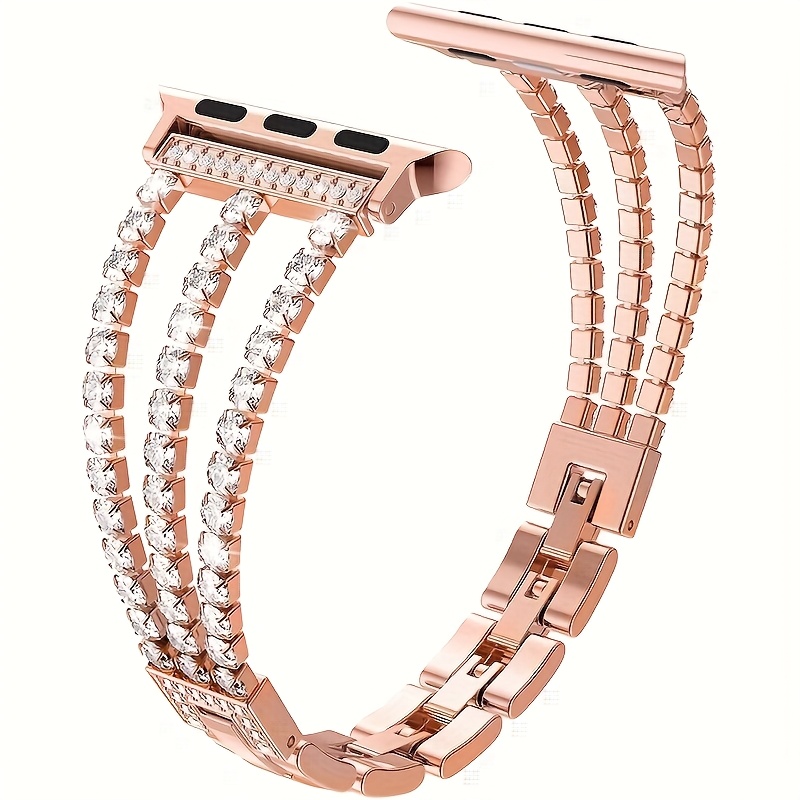 TEMU Damski trzyczęściowy metalowy pasek do zegarka z diamentami, kompatybilny ze wszystkimi Apple Watch w rozmiarach