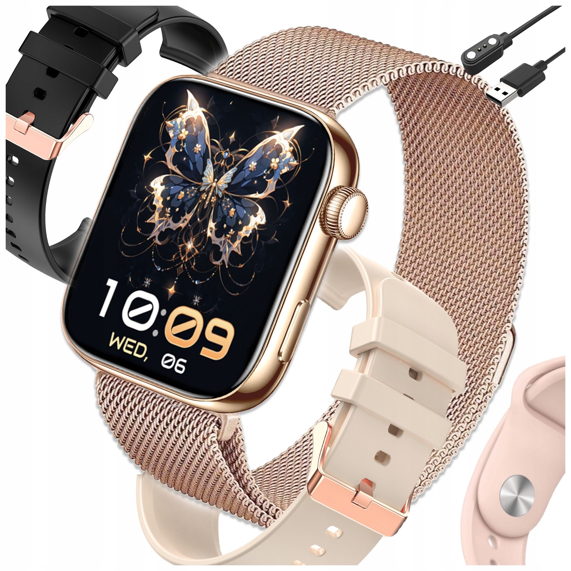 TEMU SMARTWATCH DAMSKI ZEGAREK SMART WATCH ROZMOWY MENU POLSKIE ZDROWIE 4 PASKI