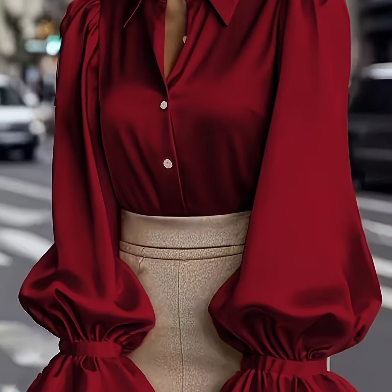 TEMU Elegancka Satynowa Koszula Damska, Długi Rękaw, Uniwersalna Moda, Casual na Wyjścia, Stroj na Dzień Nauczyciela, Nowość Jesień/