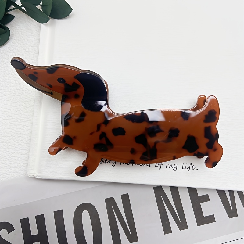 TEMU 1 szt. Urocza spinka do włosów w kształcie kiełbaski Elegancka spinka akrylowa w stylu vintage z panterką, duża owalna opaska na głowę