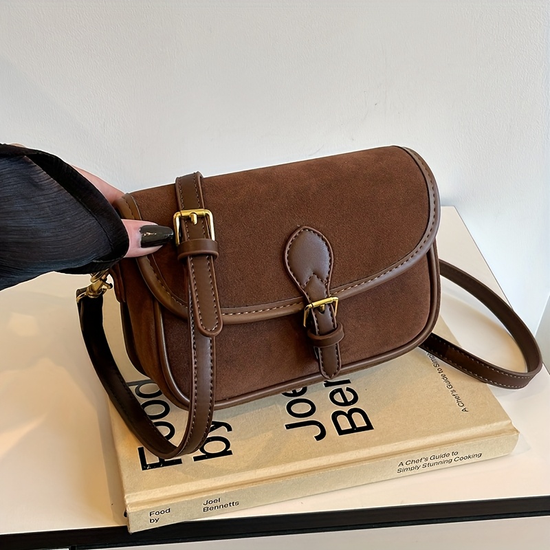 TEMU Elegancka damska torebka crossbody ze syntetycznej tkaniny z regulowanym paskiem i złotymi elementami - Mała kwadratowa torebka, zapięcie na
