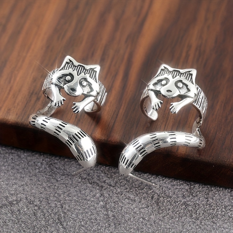 TEMU Urocze kolczyki w stylu bohemy z uszami szopów, w kolorze srebrnym, idealne biżuteria o tematyce zwierzęcej do noszenia na co dzień lub prezenty