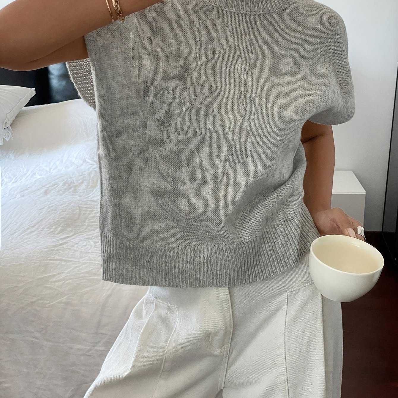 TEMU Elegancki Sweter Damski w Stylu Francuskim z Krótkim Rękawem, Idealny na Wyjścia. Odzież Damska na Jesień