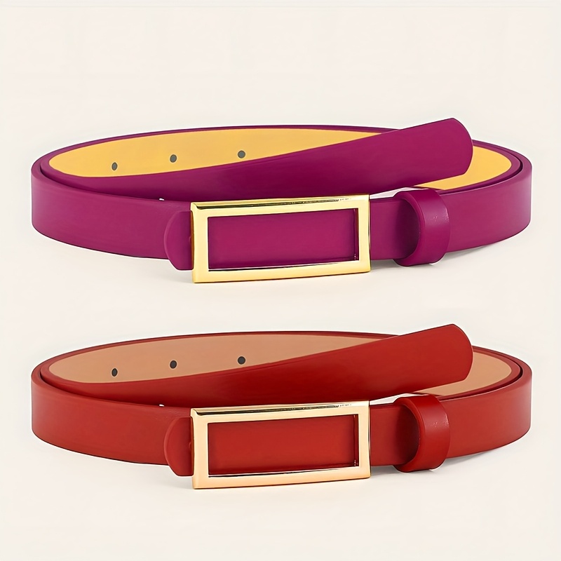 TEMU Kwadratowy Zapięcie Mały Pas do Talii Dwuczęściowy Zestaw [Czerwony + Burgundowy] Dwupak Kwadratowy Zapięcie Mały Pas do Talii Plus Size Damski