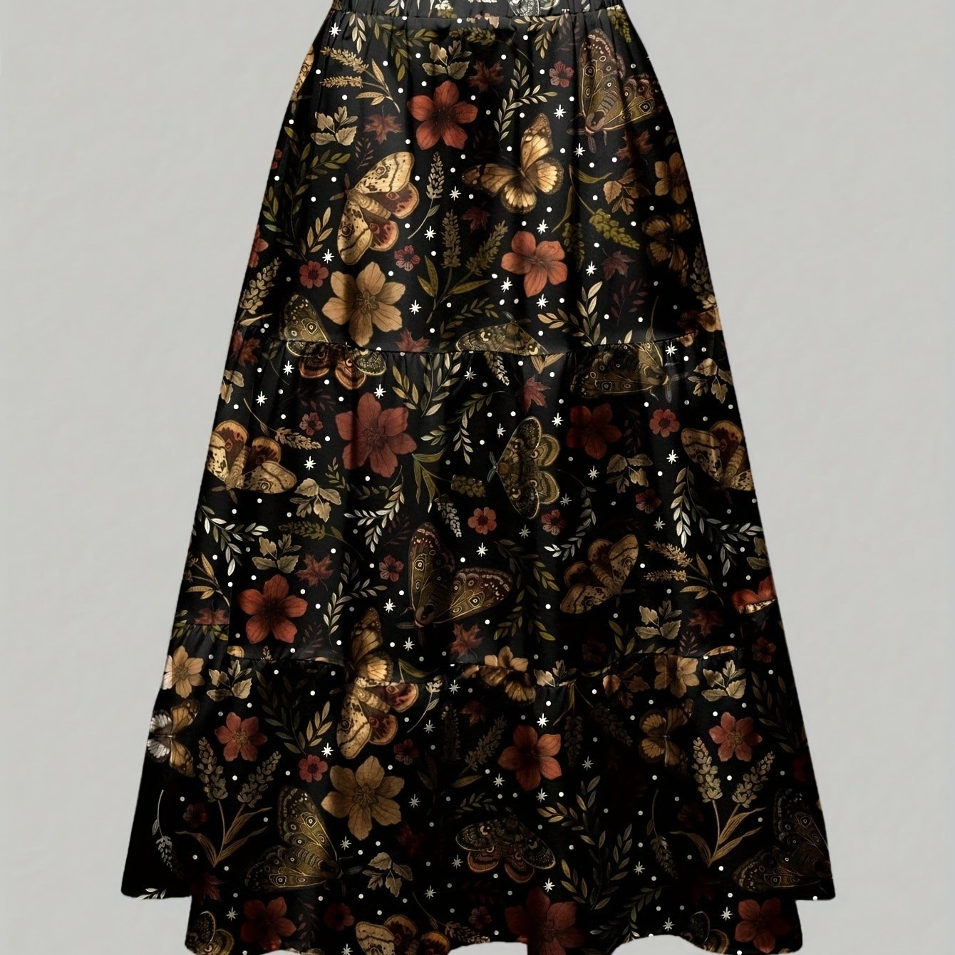 TEMU Sukienka A-Line dla kobiet z żywym nadrukiem natury, zawierająca rośliny, liście, liście klonu i grzyby