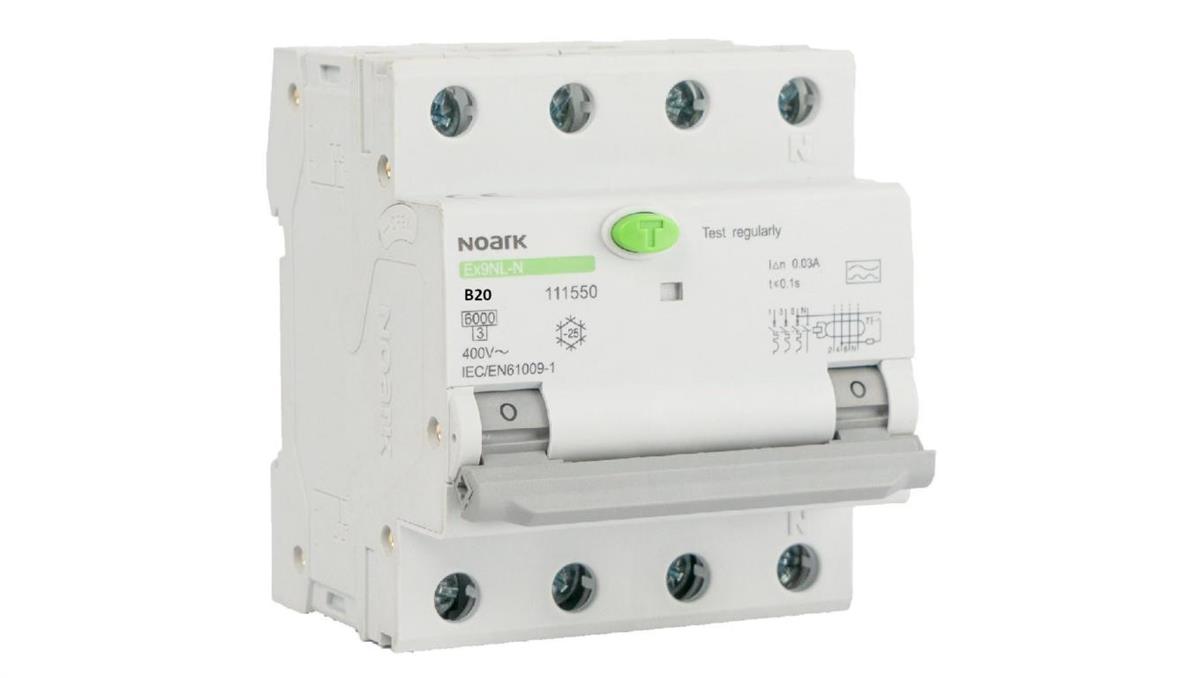 NOARK Wyłącznik różnicowo-nadprądowy RCBO 3-fazowy B20 (B 20A) + 30mA typ AC 3-biegunowy 4P (230V AC) 4-modułowy