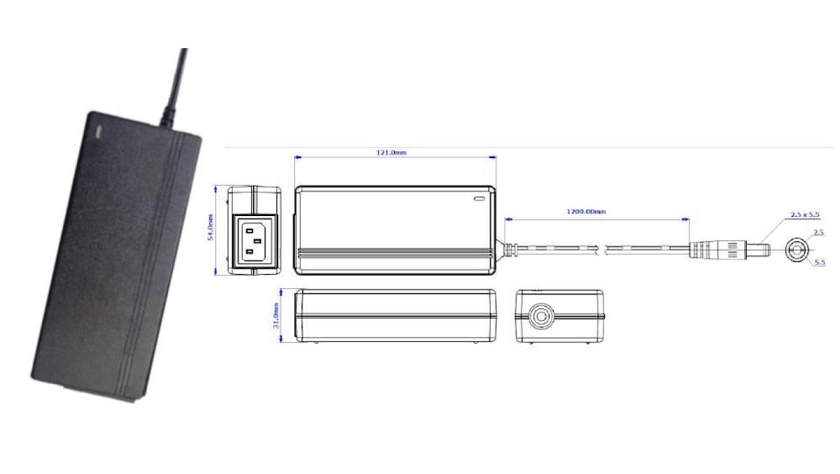 POSC12500D-C14-25 Zasilacz Desktop 60W 12V 5A z wtykiem DC - 5.5x2.5