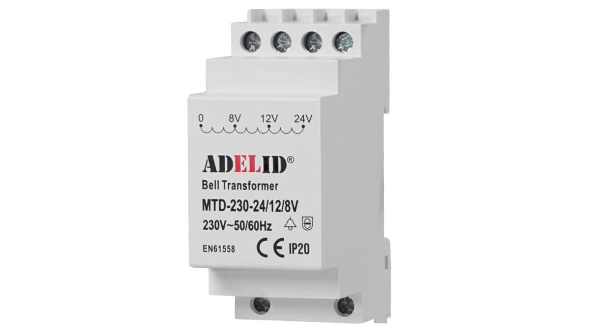 TRANSFORMATOR DZWONKOWY 230V NA DZWONEK 8V 12V 24V MTD-230-24/12/8V