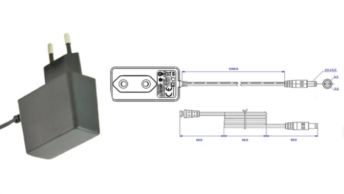POSC12050A-25 Zasilacz adapter czarny 6W 12V/0.5A z wtykiem DC - 2.5x5.5