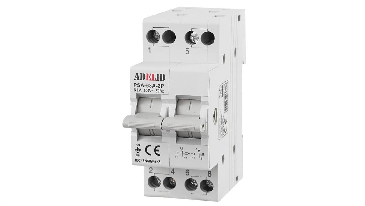 ADELID PRZEŁĄCZNIK ZASILANIA SIEĆ-AGREGAT 2P 63A 1-0-2 PSA-63A-2P