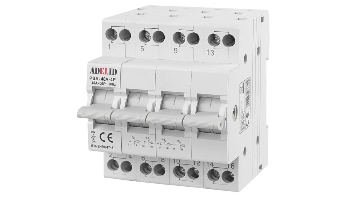 PRZEŁĄCZNIK ZASILANIA SIEĆ-AGREGAT 4P 40A 1-0-2 PSA-40A-4P