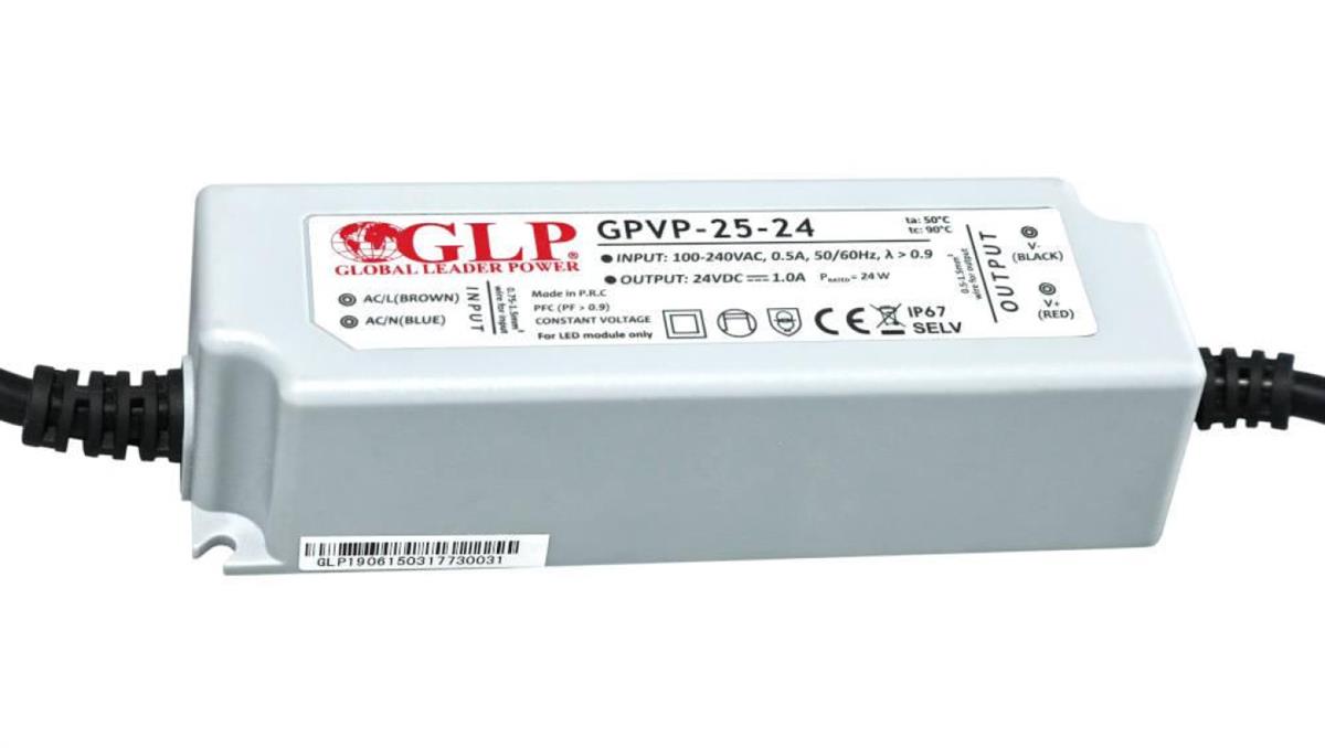 GPVP-25-24 Zasilacz impulsowy do LED 24W 24V/1A IP67 podwójna izolacja przewodów